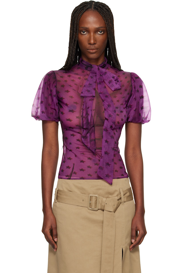 Acne Studios Фиолетовая полупрозрачная блузка с бантом
Acne Studios Фиолетовая полупрозрачная блузка с бантом