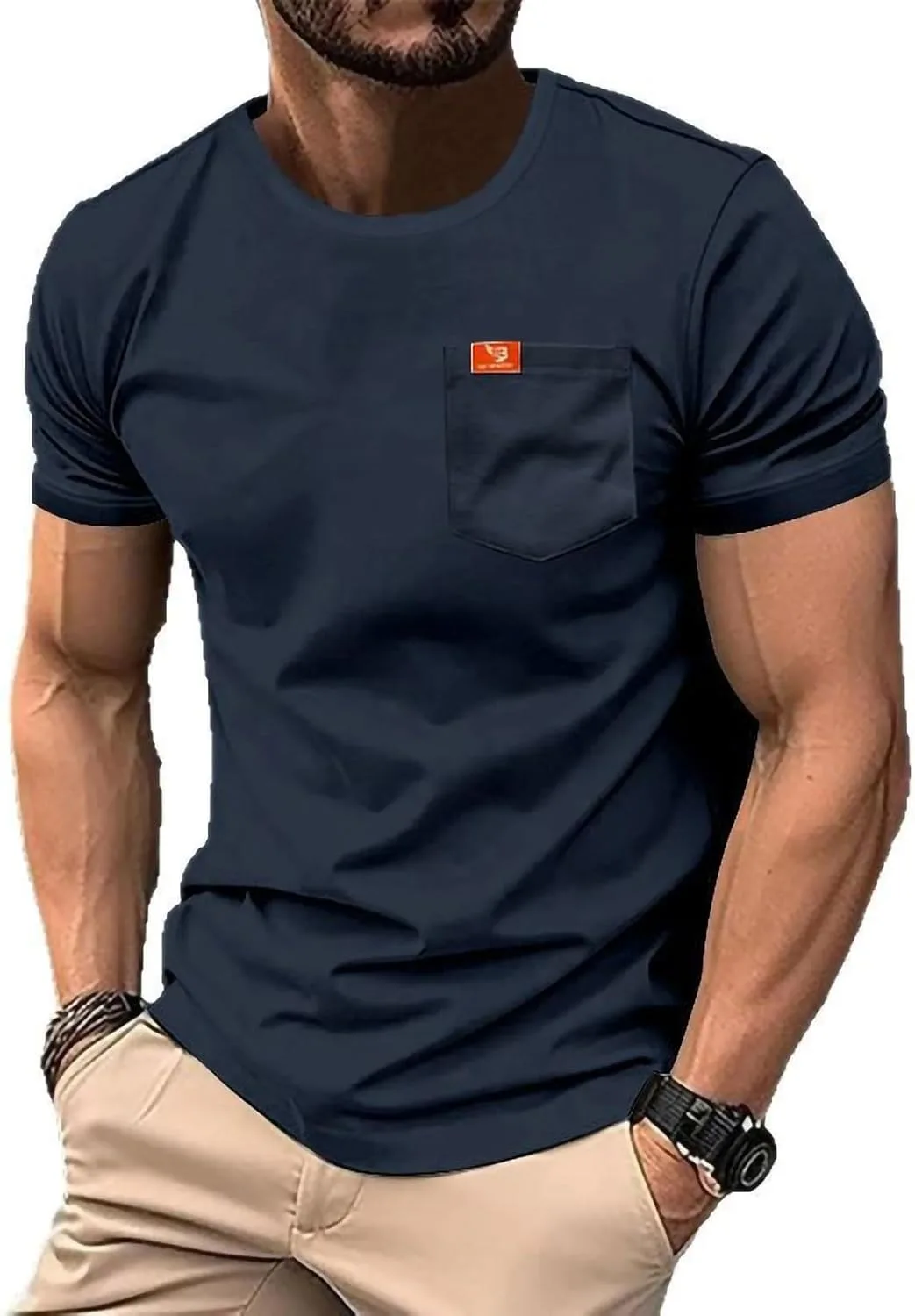 Мужская футболка с коротким рукавом и карманом, Casual, Cotton, Loose Fit
Мужская футболка с коротким рукавом и карманом, Casual, Cotton, Loose Fit