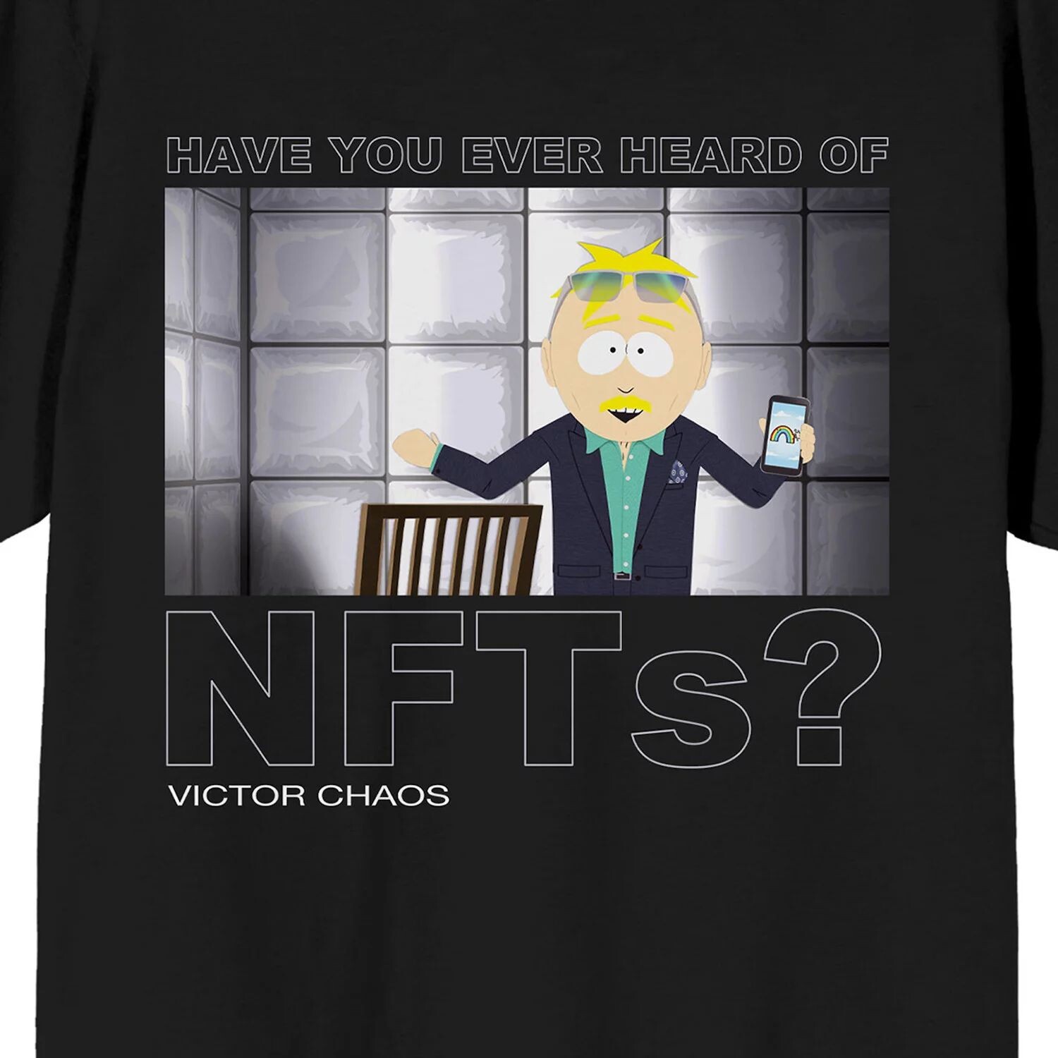 Мужская футболка с графическим рисунком South Park Victor Chaos NFT Licensed Character
Мужская футболка с графическим рисунком South Park Victor Chaos NFT Licensed Character