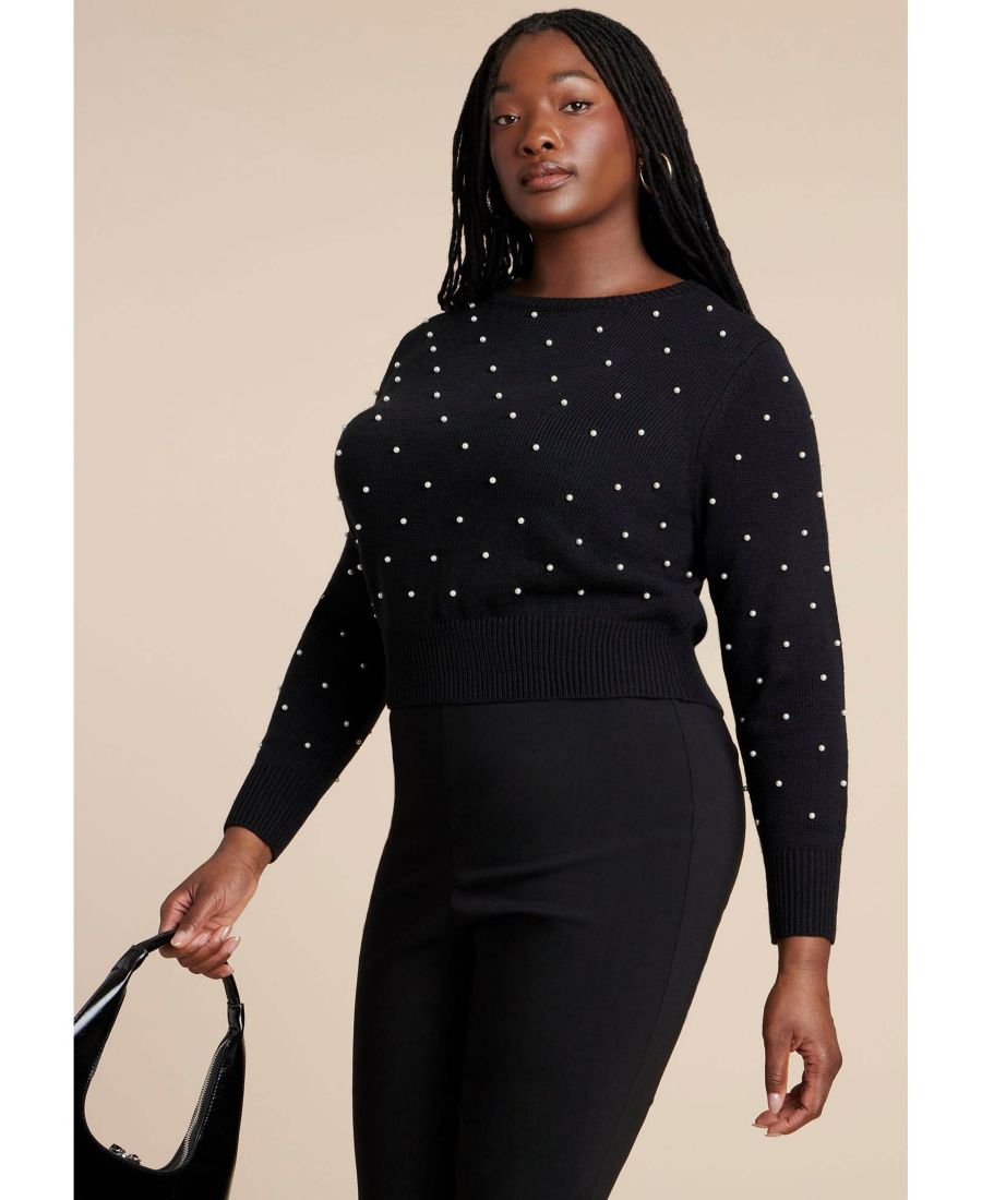 Женский свитер с жемчужной отделкой ELOQUII, Black
Женский свитер с жемчужной отделкой ELOQUII, Black