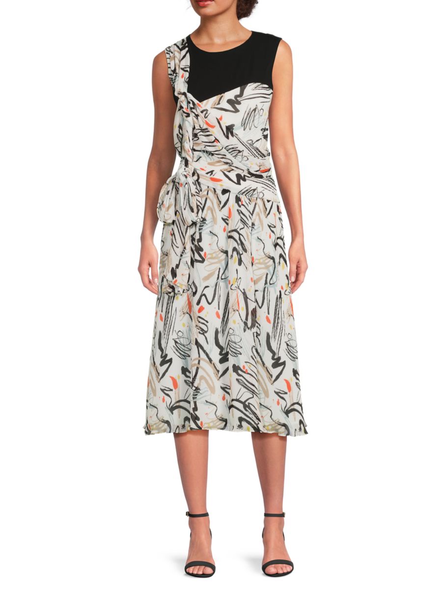 Платье с векторной полоской и складками ADEAM, черный
Платье с векторной полоской и складками ADEAM, черный