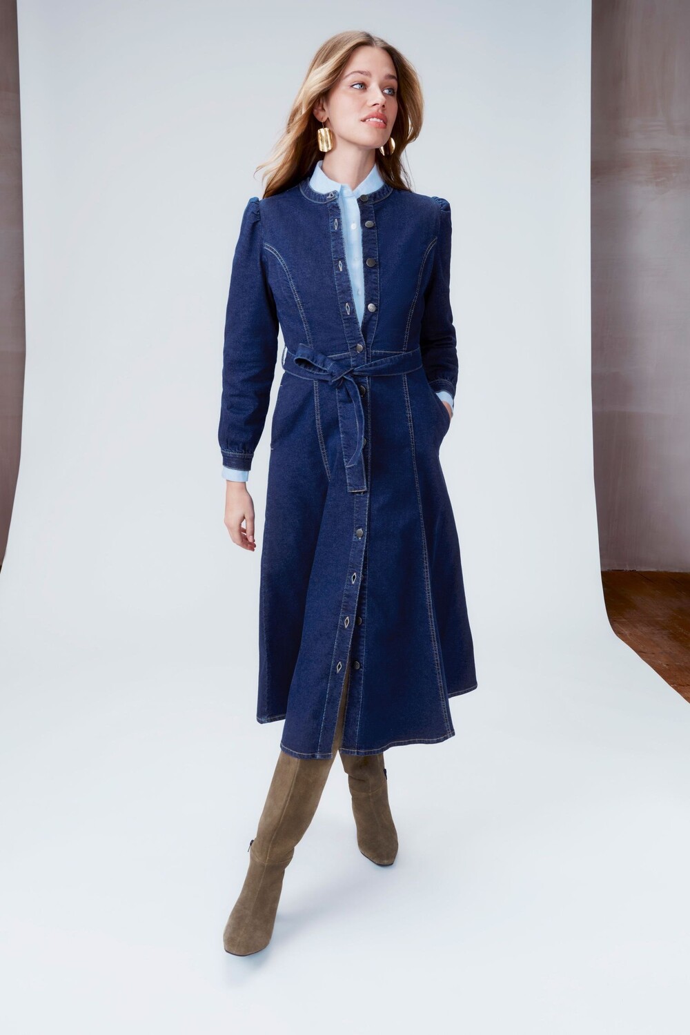 Джинсовое платье Lulu трапециевидного кроя Monsoon, синий 
Джинсовое платье Lulu трапециевидного кроя Monsoon, синий