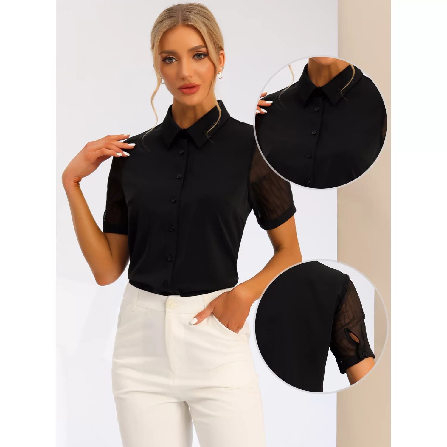 Женская рубашка на пуговицах, прозрачные рабочие топы с короткими рукавами и острым воротником ALLEGRA K, черный
Женская рубашка на пуговицах, прозрачные рабочие топы с короткими рукавами и острым воротником ALLEGRA K, черный