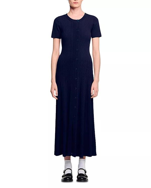 Вязаное платье-макси с короткими рукавами Sandro, синий
Вязаное платье-макси с короткими рукавами Sandro, синий