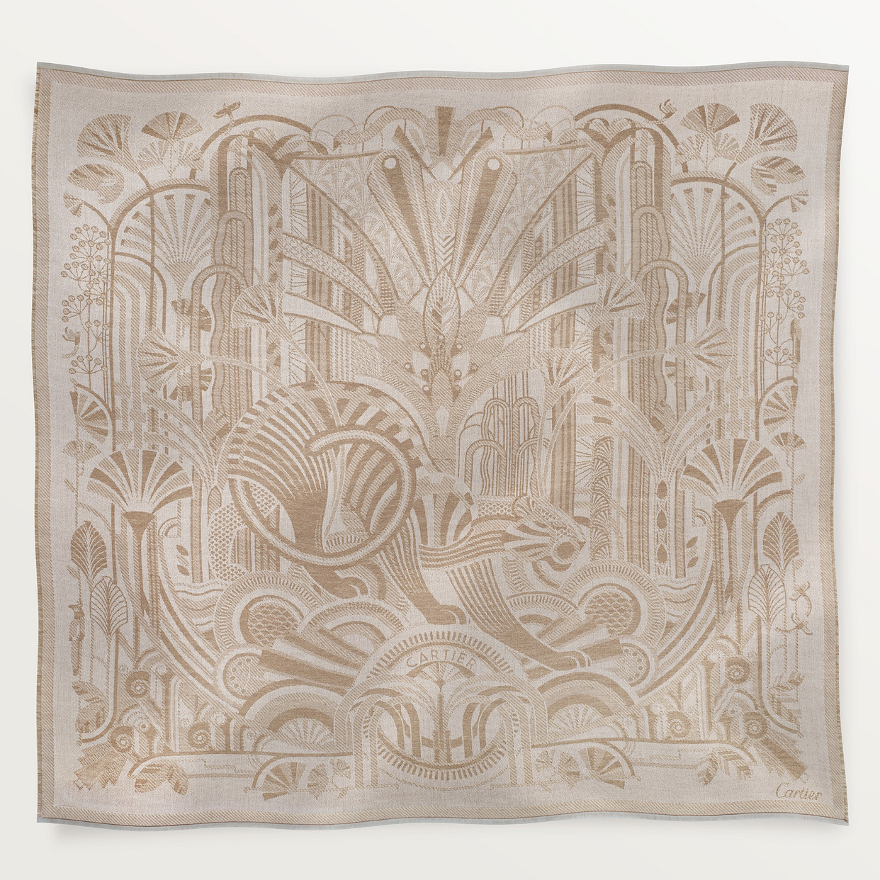 Шаль Cartier Châle, Panthère Art déco, бежевая шерсть и кашемир
Шаль Cartier Châle, Panthère Art déco, бежевая шерсть и кашемир