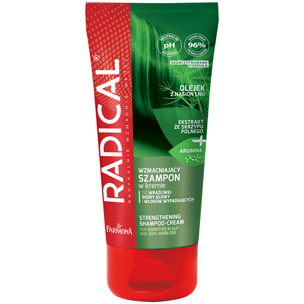 Укрепляющий крем-шампунь для чувствительной кожи головы и выпадения волос, 200 мл Radical Wzmacniający
Укрепляющий крем-шампунь для чувствительной кожи головы и выпадения волос, 200 мл Radical Wzmacniający