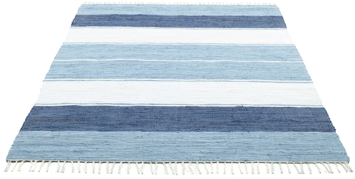 Ковер THEKO "Stripe Cotton", прямоугольный, плоского плетения, в полоску, чистый хлопок, ручная работа, с бахромой 120х180 см, синий
Ковер THEKO "Stripe Cotton", прямоугольный, плоского плетения, в полоску, чистый хлопок, ручная работа, с бахромой 120х180 см, синий