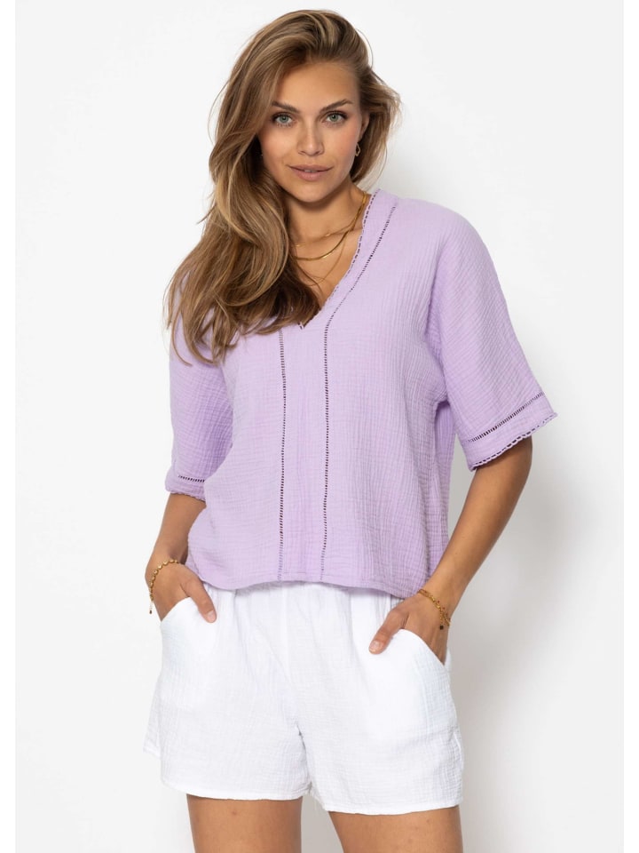 Блузка из муслина с кружевной вставкой сиреневого цвета SASSYCLASSY
Блузка из муслина с кружевной вставкой сиреневого цвета SASSYCLASSY