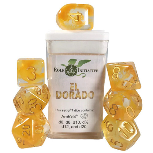 Аксессуары Role 4 Initiative R4I Dice w/Arch'd4: Diffusion - El Dorado w/ Metallic Gold (7)
Аксессуары Role 4 Initiative R4I Dice w/Arch'd4: Diffusion - El Dorado w/ Metallic Gold (7)
