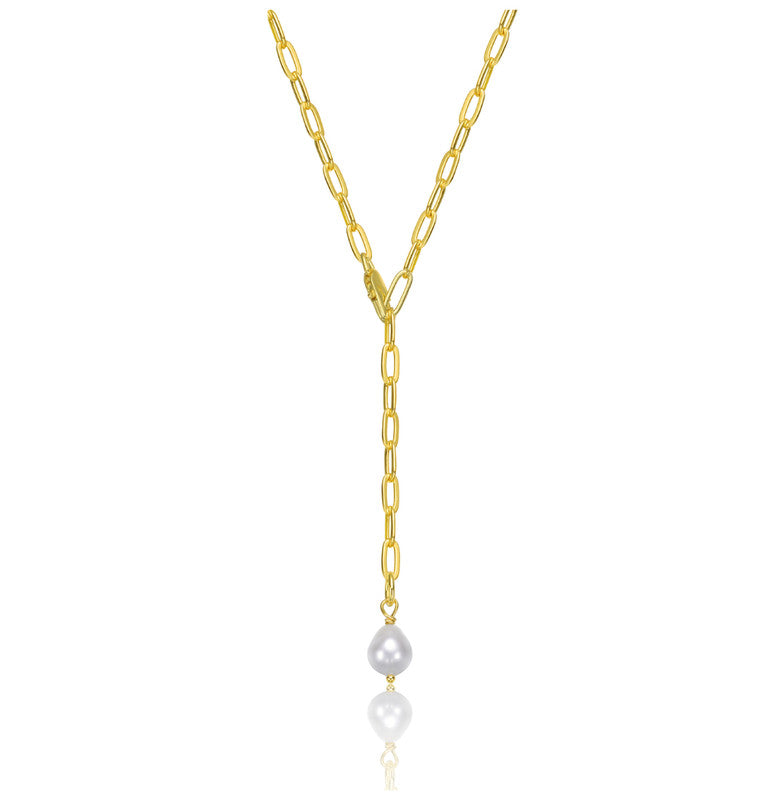 Ожерелье Y-образной формы из стерлингового серебра 14 карат с позолотой и белым пресноводным жемчугом Genevive, золотой
Ожерелье Y-образной формы из стерлингового серебра 14 карат с позолотой и белым пресноводным жемчугом Genevive, золотой