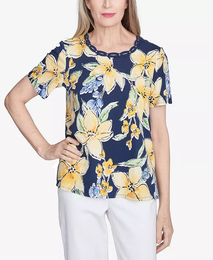 Женский топ с цветочным узором и плетеным воротником-гольф Alfred Dunner, синий
Женский топ с цветочным узором и плетеным воротником-гольф Alfred Dunner, синий