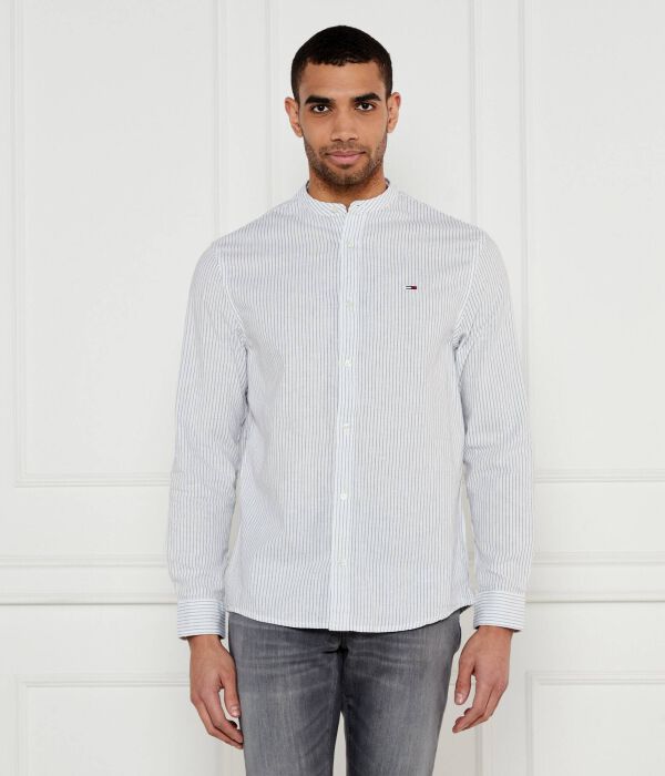 Рубашка мужская Tommy Jeans с воротником-стойкой в полоску, белый 
Рубашка мужская Tommy Jeans с воротником-стойкой в полоску, белый
