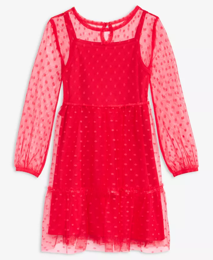 Длинное платье с рукавами из тюля для девочек 5-20 Epic Threads, красный