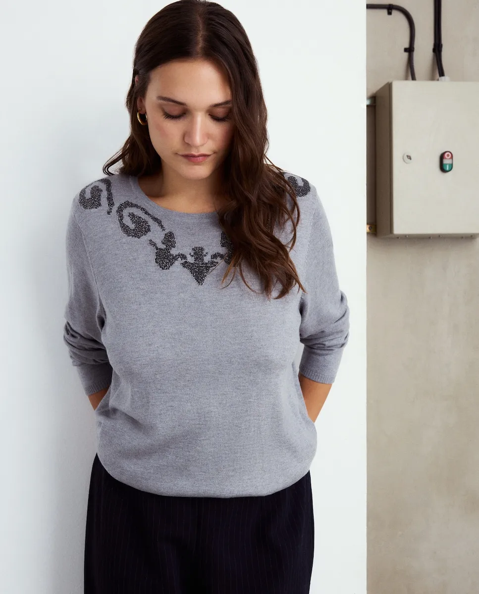 Женский джемпер жаккард с воротником Couchel, светло-серый
Женский джемпер жаккард с воротником Couchel, светло-серый