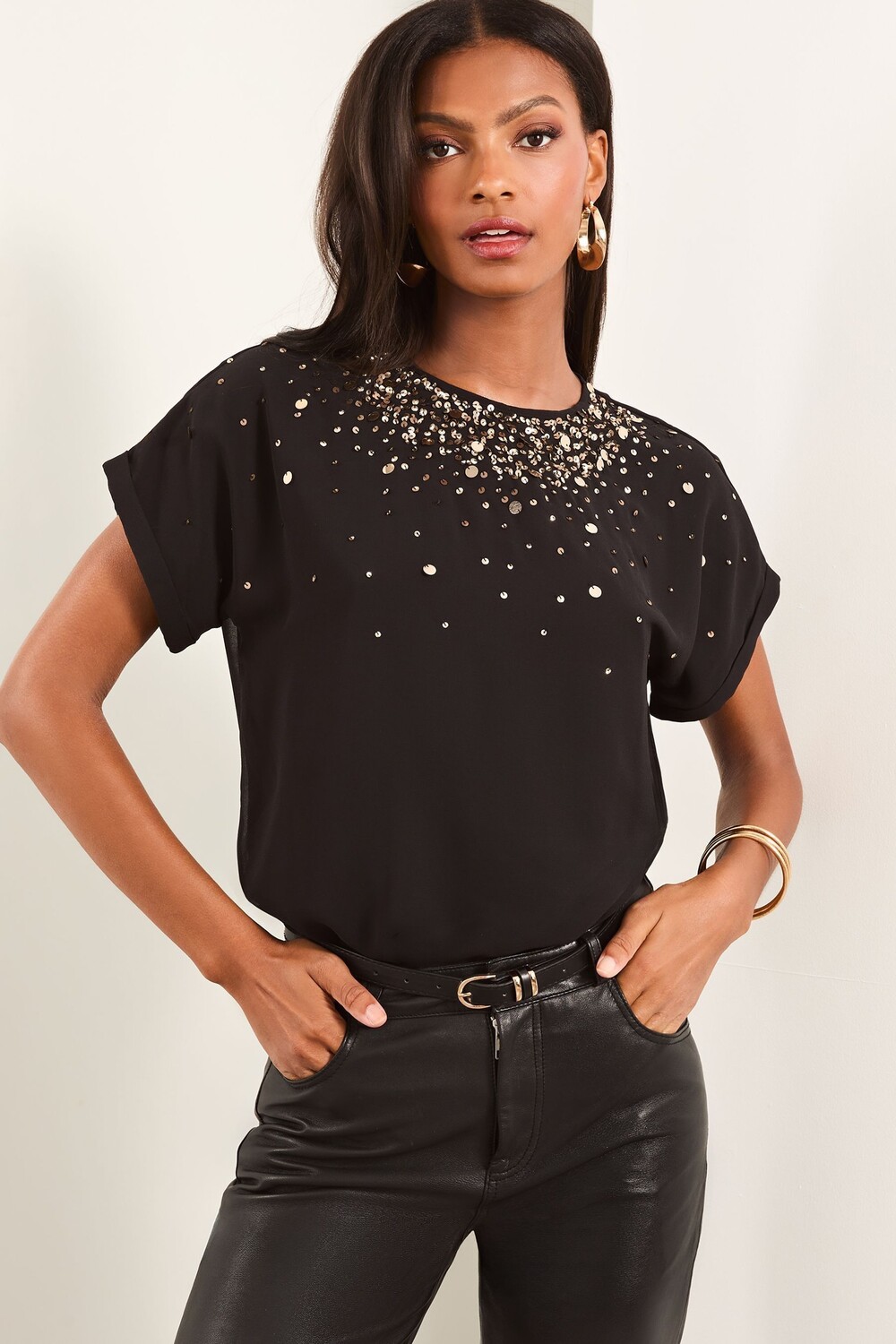 Украшенный топ с короткими рукавами Lipsy, черный
Украшенный топ с короткими рукавами Lipsy, черный