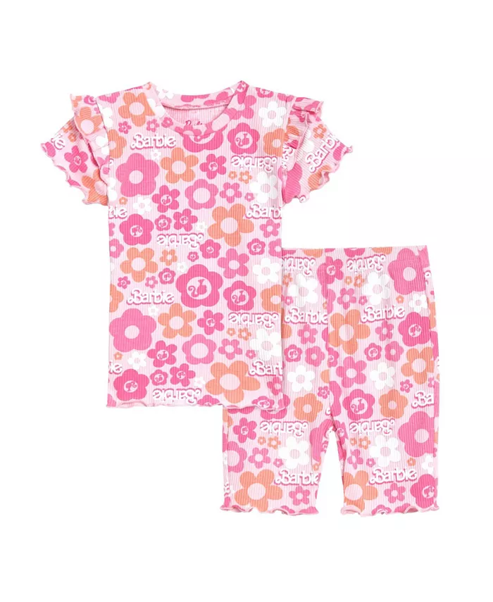 Детский комплект из ребристой футболки и шорт для девочек Barbie, розовый
Детский комплект из ребристой футболки и шорт для девочек Barbie, розовый