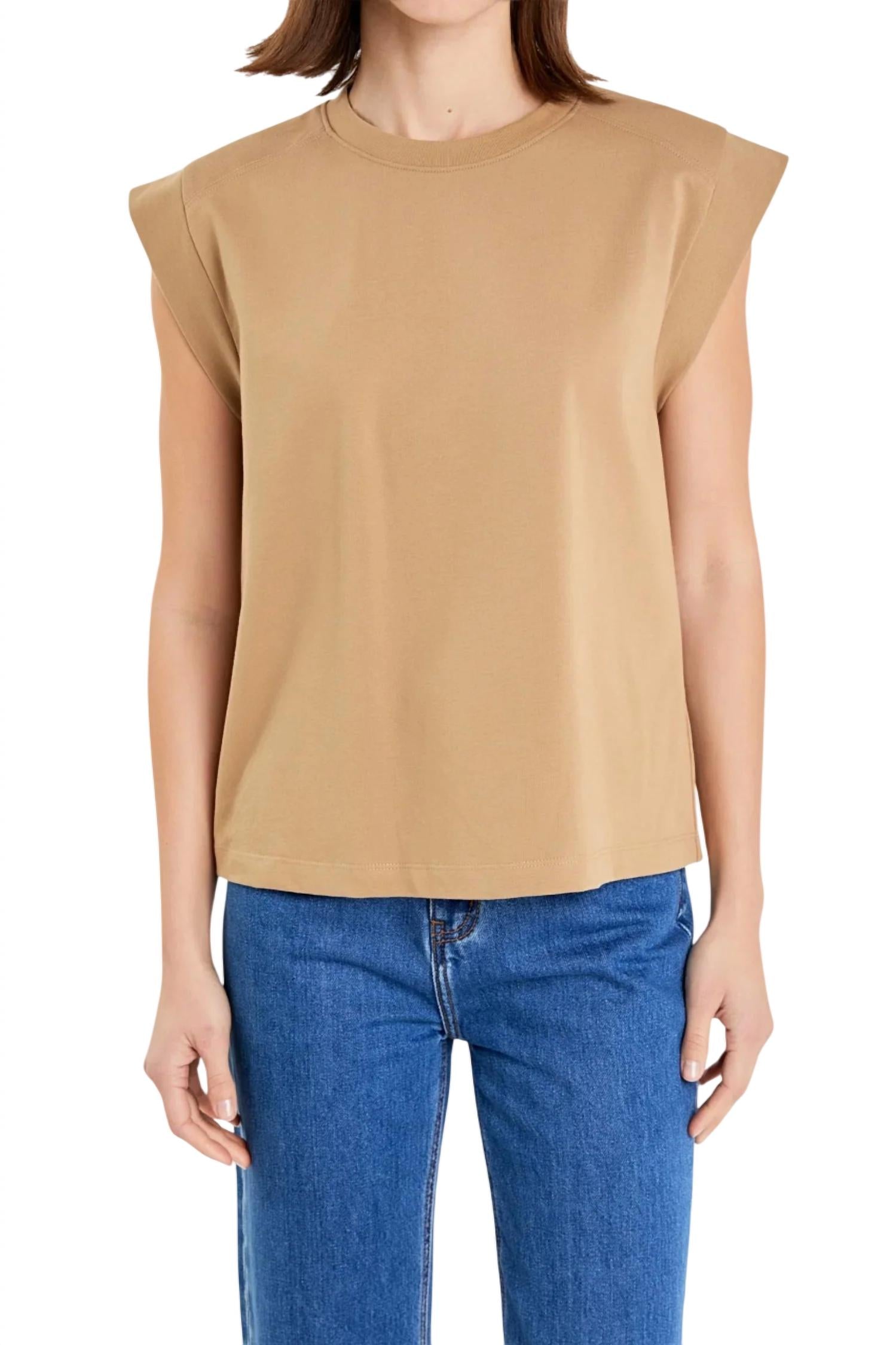 Футболка без рукавов из хлопка в рубчик, однотонная, серо-коричневого цвета English Factory
Футболка без рукавов из хлопка в рубчик, однотонная, серо-коричневого цвета English Factory