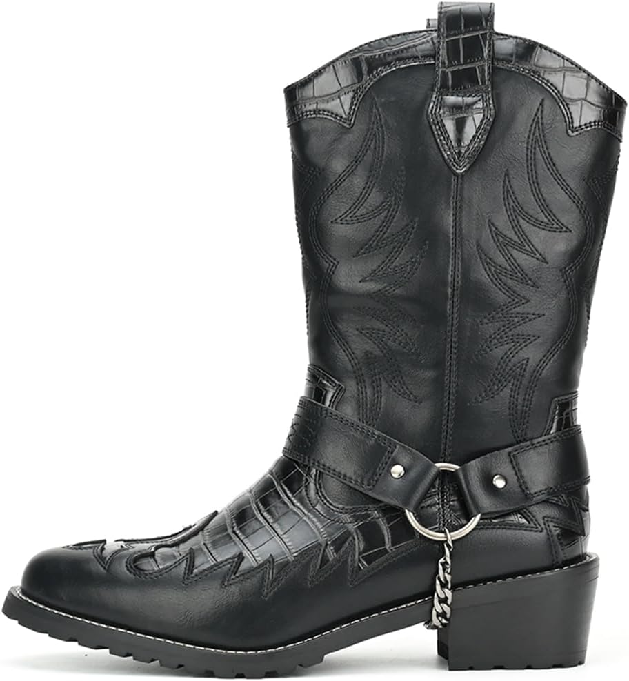 Ковбойские сапоги для мужчин, мужские вестерн-сапоги с модной металлической цепочкой Weooar, черный
Ковбойские сапоги для мужчин, мужские вестерн-сапоги с модной металлической цепочкой Weooar, черный