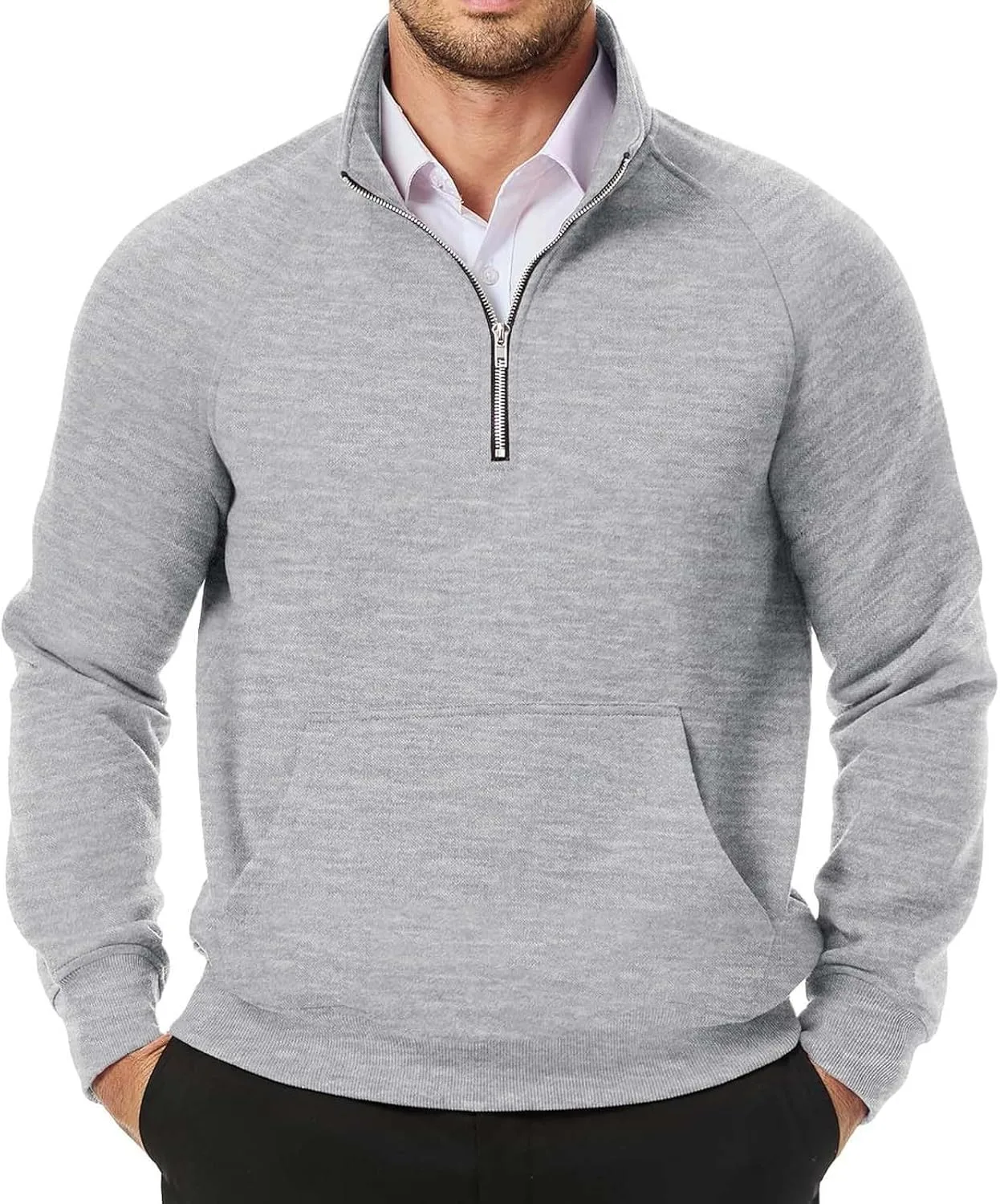 Мужская флисовая толстовка с четвертью молнии — облегающий хлопковый свитер с воротником стойкой и карманами
Мужская флисовая толстовка с четвертью молнии — облегающий хлопковый свитер с воротником стойкой и карманами