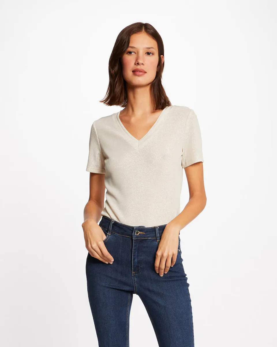 Женская футболка с короткими рукавами и V-образным вырезом Morgan, цвет Crema
Женская футболка с короткими рукавами и V-образным вырезом Morgan, цвет Crema