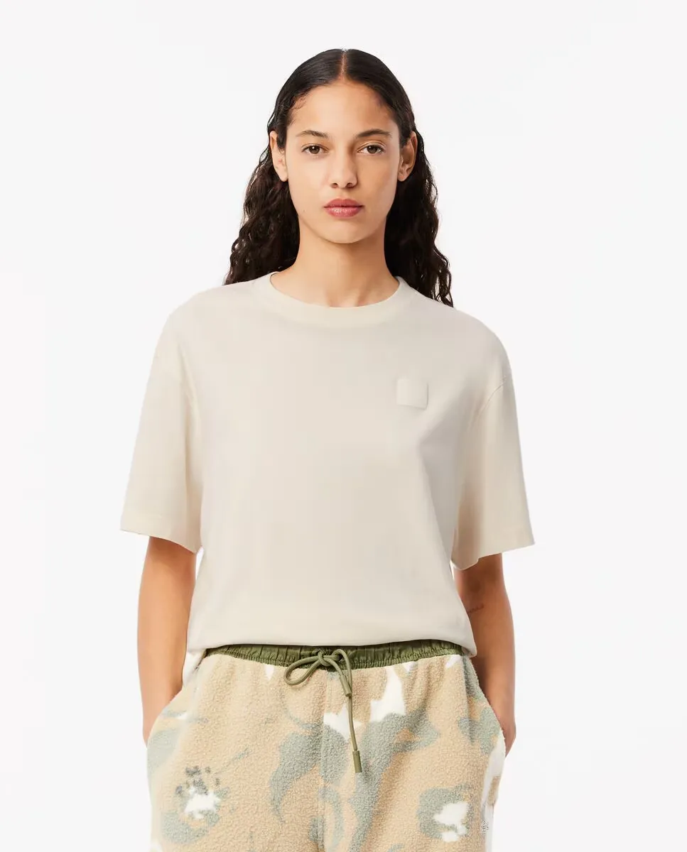 Женская широкая футболка с нашивкой и эффектом потертости, короткий рукав Lacoste, белый
Женская широкая футболка с нашивкой и эффектом потертости, короткий рукав Lacoste, белый