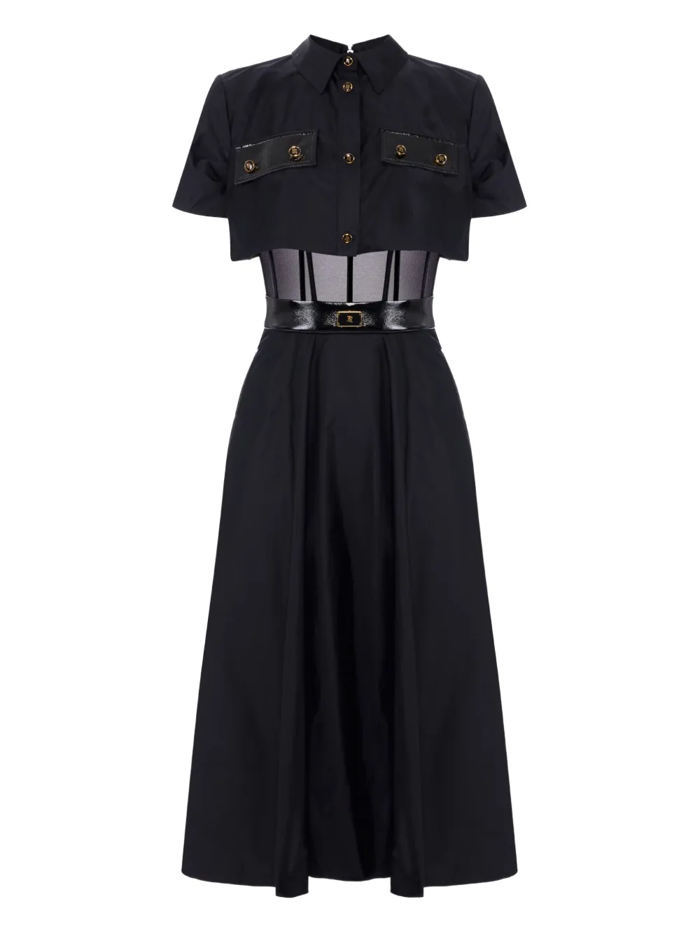 Платье-рубашка длины миди с поясом Elisabetta Franchi, черный
Платье-рубашка длины миди с поясом Elisabetta Franchi, черный
