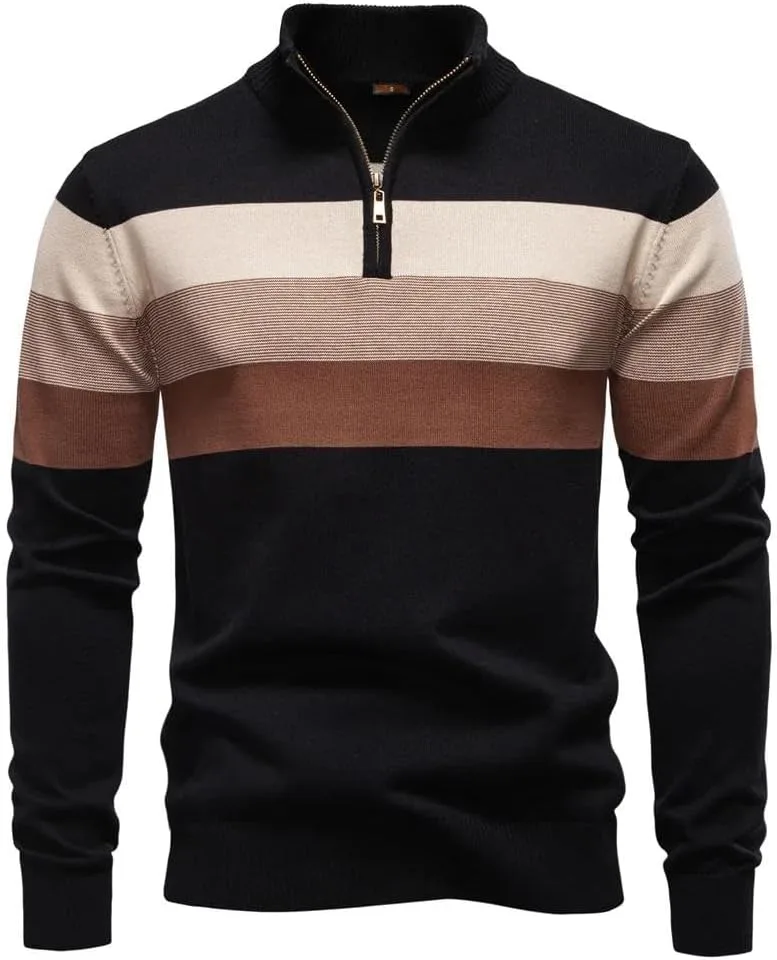 Мужской свитер из хлопка с воротником стойкой и молнией на четверть
Мужской свитер из хлопка с воротником стойкой и молнией на четверть