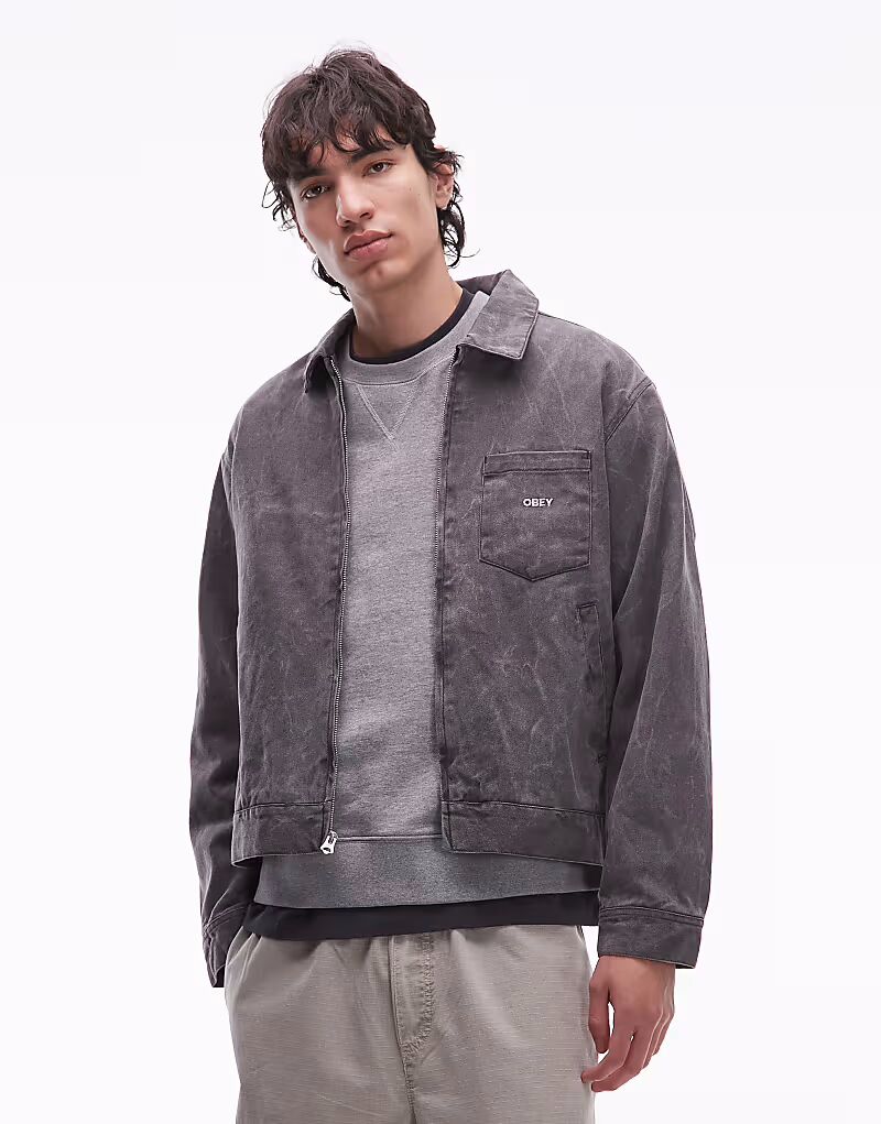 Куртка дальнобойщика Workman на молнии, черная с эффектом жатого литья Obey
Куртка дальнобойщика Workman на молнии, черная с эффектом жатого литья Obey