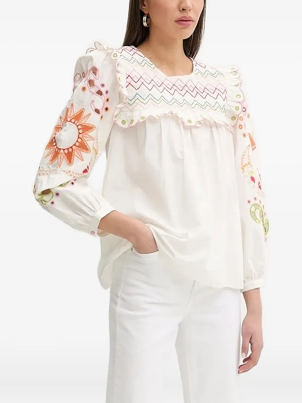 Блузка с оборками и вышивкой Never Fully Dressed, белый
Блузка с оборками и вышивкой Never Fully Dressed, белый