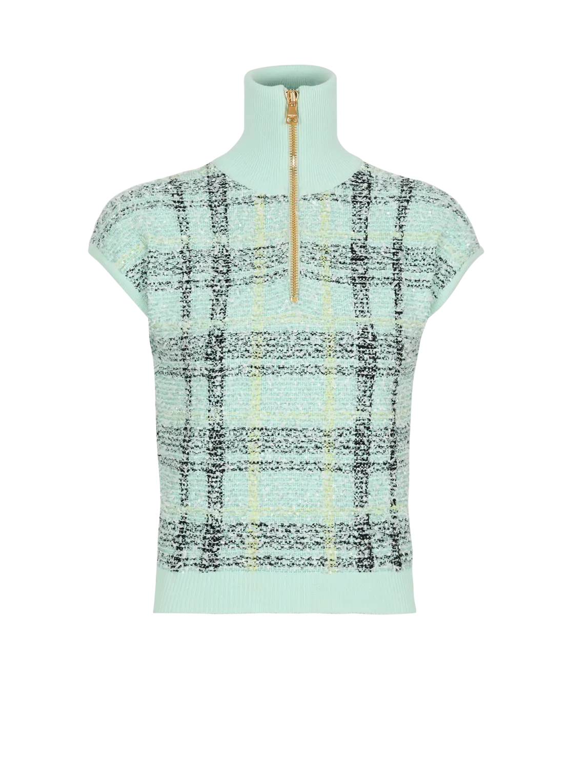 Топ без рукавов из твидовой ткани в клетку Balmain, зеленый
Топ без рукавов из твидовой ткани в клетку Balmain, зеленый