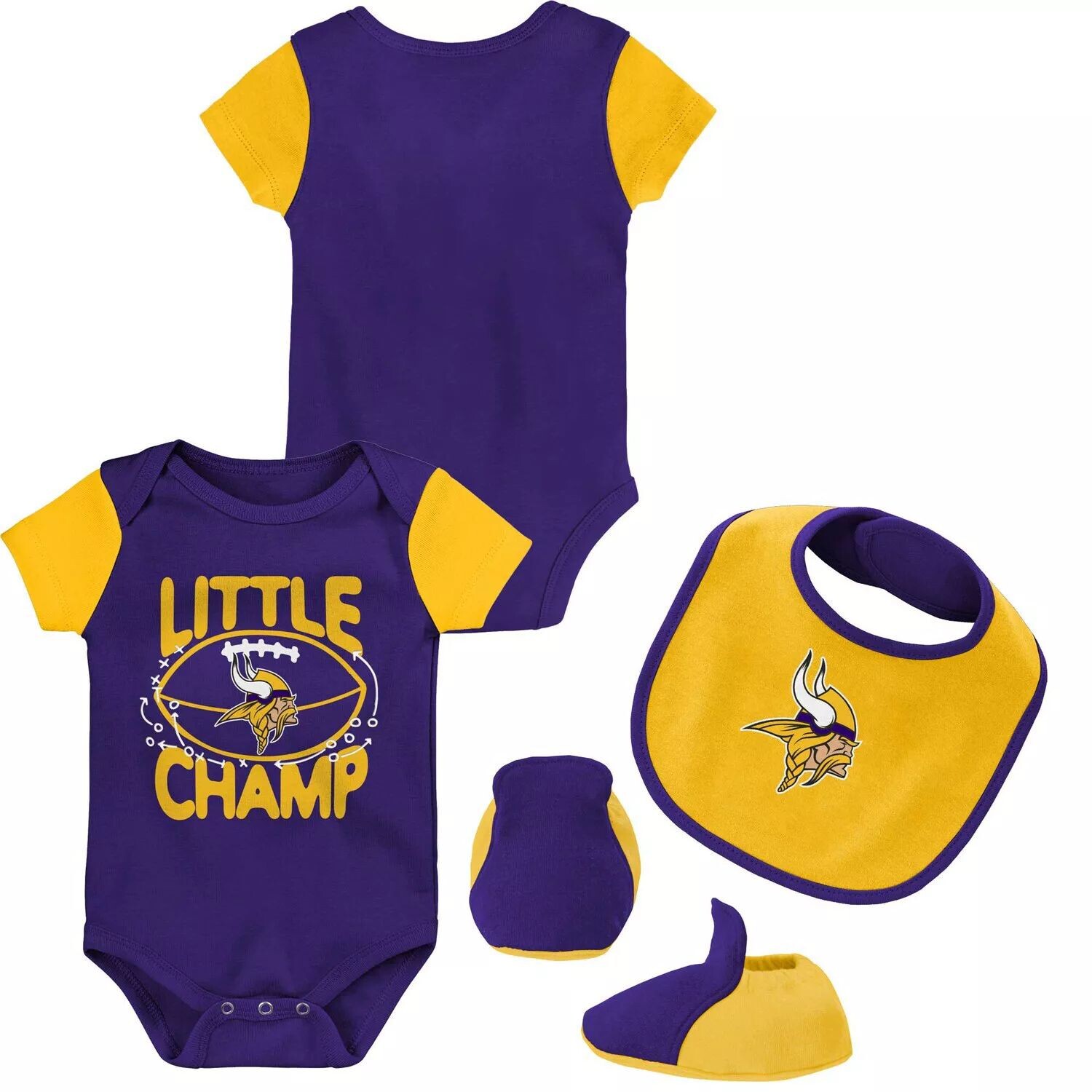 Комплект из трех частей боди Minnesota Vikings Little Champ, нагрудник и пинетки для новорожденных и младенцев фиолетового/золотого цвета Outerstuff, Фиолетовый, Комплект из трех частей боди Minnesota Vikings Little Champ, нагрудник и пинетки для новорожд
Комплект из трех частей боди Minnesota Vikings Little Champ, нагрудник и пинетки для новорожденных и младенцев фиолетового/золотого цвета Outerstuff, Фиолетовый, Комплект из трех частей боди Minnesota Vikings Little Champ, нагрудник и пинетки для новорожд