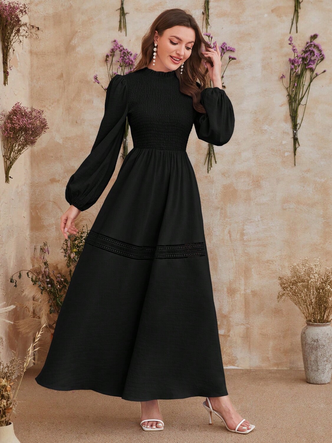 SHEIN Платье Mulvari, высокий воротник, рукава-фонарики, кружевная подкладка, черный цвет
SHEIN Платье Mulvari, высокий воротник, рукава-фонарики, кружевная подкладка, черный цвет