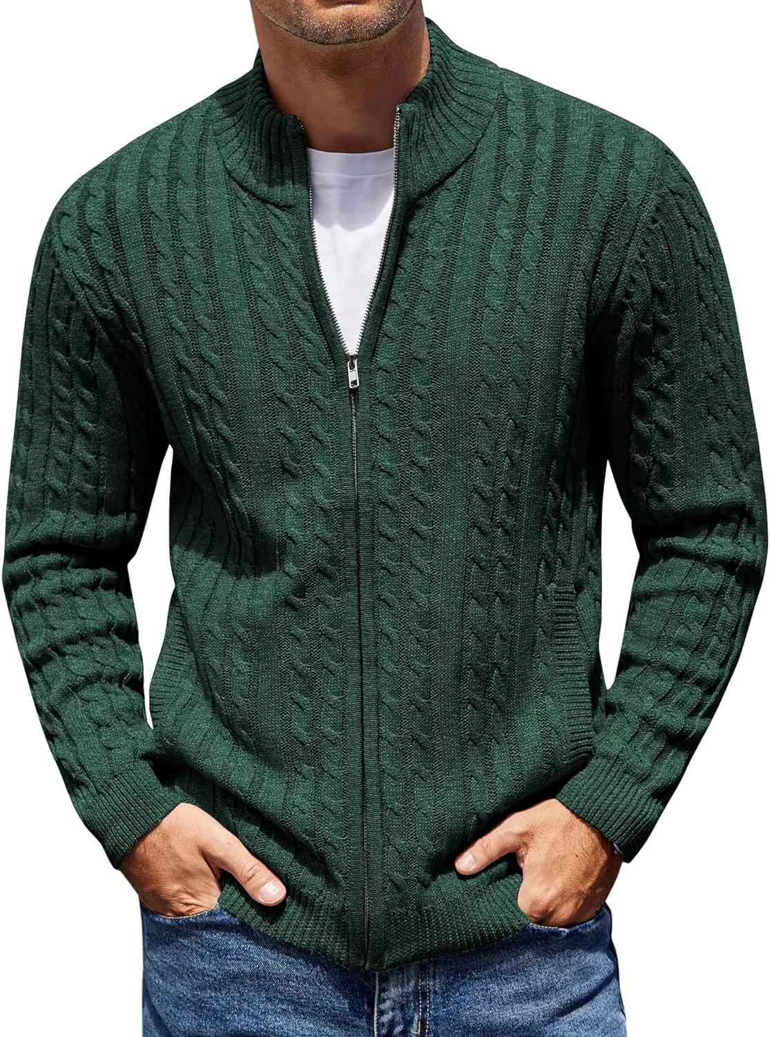 COOFANDY мужской кардиган на молнии с кабельной вязкой и карманами
COOFANDY мужской кардиган на молнии с кабельной вязкой и карманами