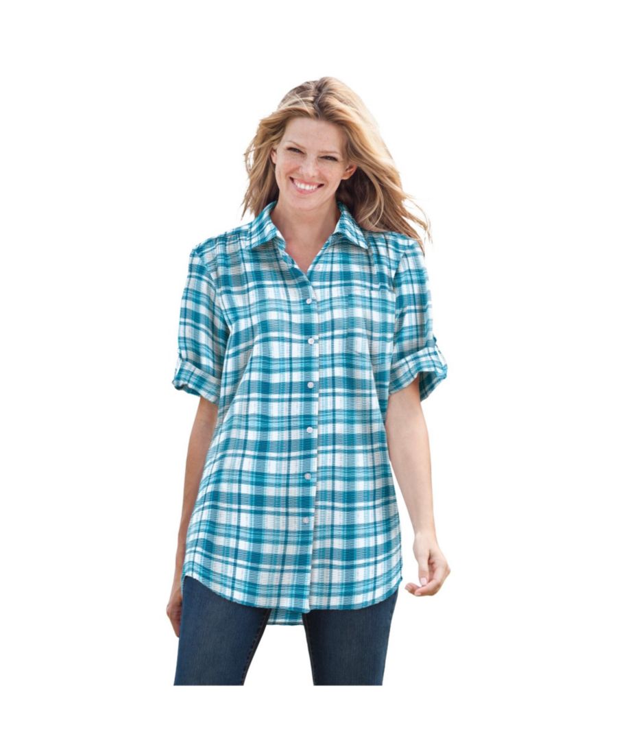 Женская рубашка Within с коротким рукавом и пуговицами из сирсакера Woman Within, Deep teal camp plaid
Женская рубашка Within с коротким рукавом и пуговицами из сирсакера Woman Within, Deep teal camp plaid