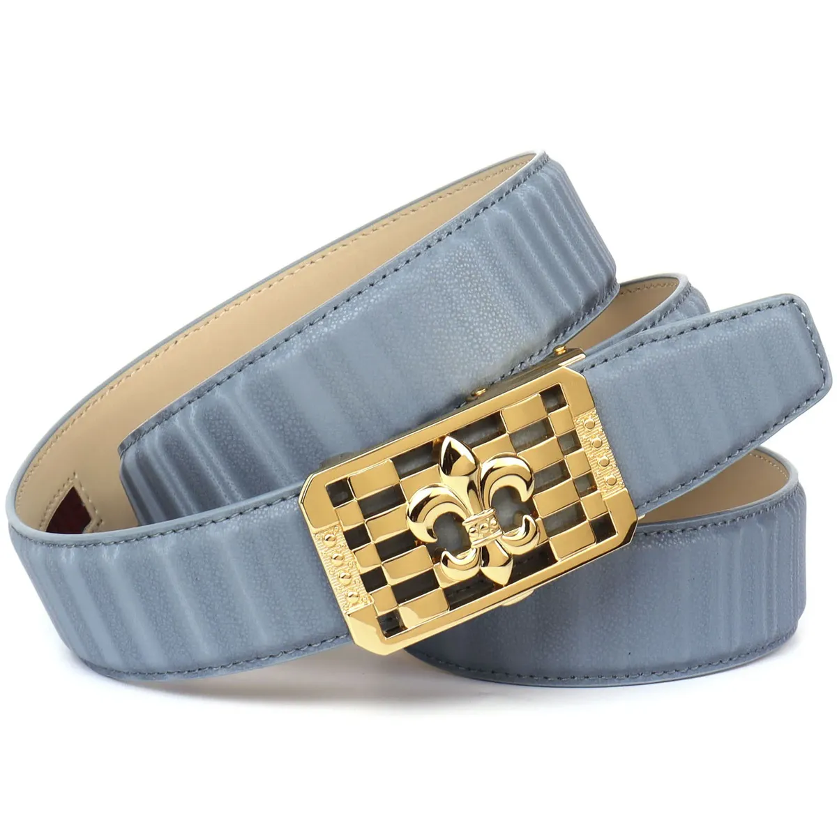 Кожаный ремень Anthoni Crown с пряжкой в виде лилии золотистого цвета, голубой
Кожаный ремень Anthoni Crown с пряжкой в виде лилии золотистого цвета, голубой