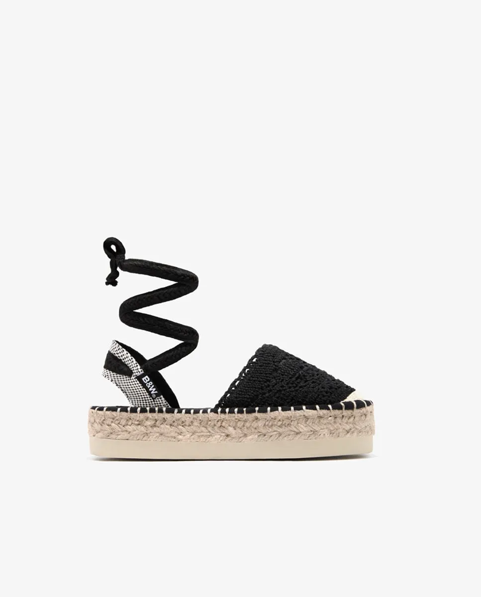 Вязаные детские эспадрильи с завязками черно-белые Conguitos, черный