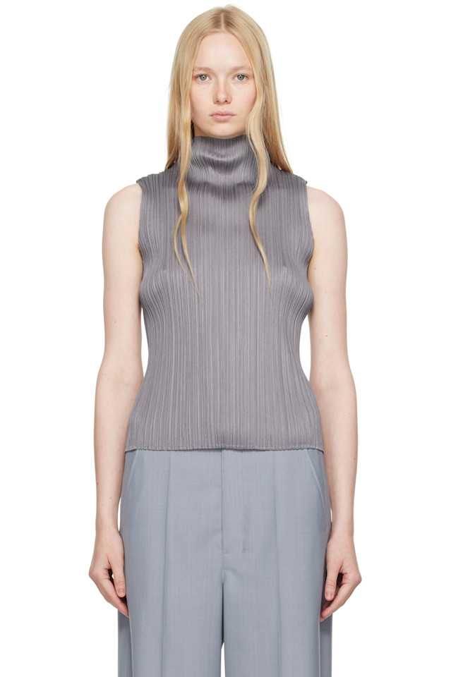 Топ с плиссировкой из рами Pleats Please Issey Miyake, серый 
Топ с плиссировкой из рами Pleats Please Issey Miyake, серый