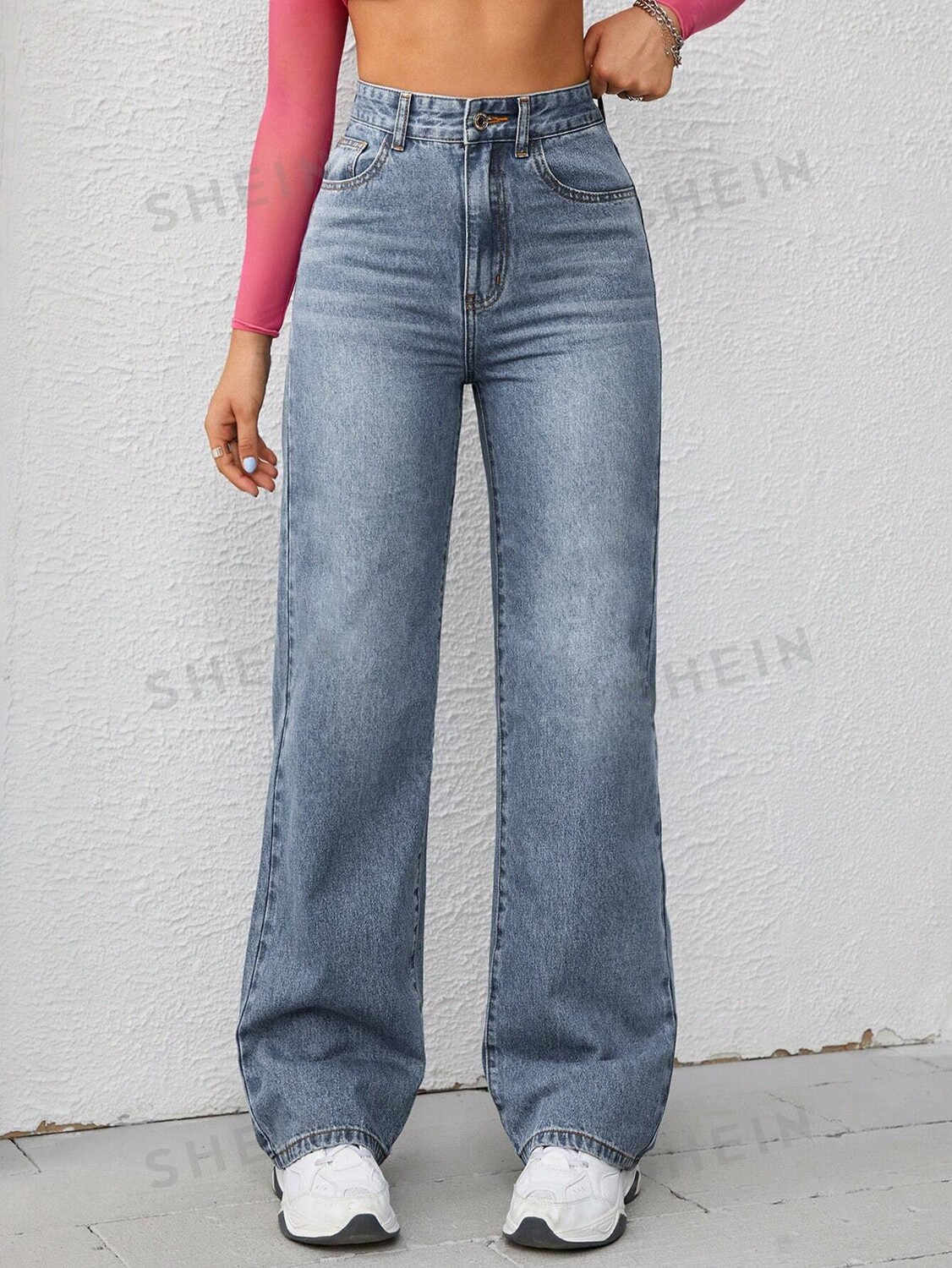 EZwear Повседневные Однотонные Женские джинсы с украшением на пуговицы Shein, синий
EZwear Повседневные Однотонные Женские джинсы с украшением на пуговицы Shein, синий