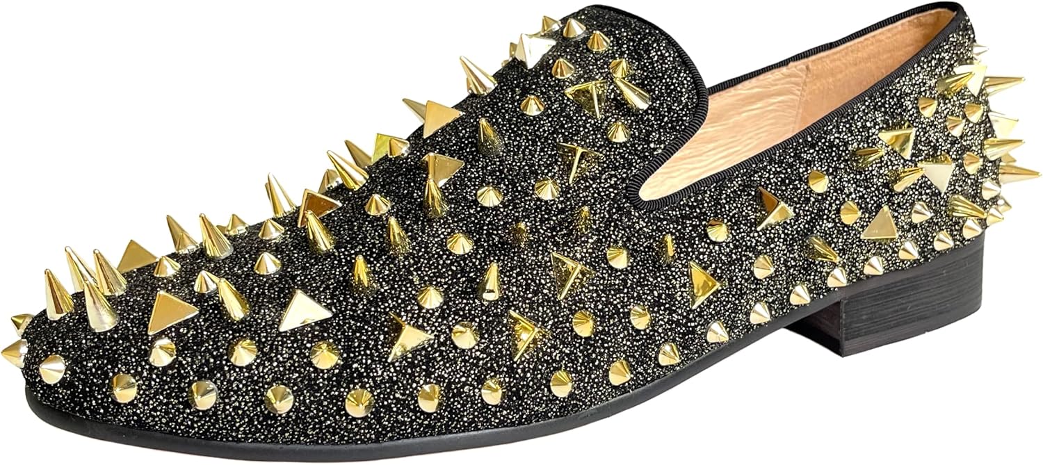 Мужские кожаные лоферы Justar с шипами, с отделкой заклепками, элегантные туфли без шнуровки, плоские, с длинными заклепками, для вечеринок, золотой
Мужские кожаные лоферы Justar с шипами, с отделкой заклепками, элегантные туфли без шнуровки, плоские, с длинными заклепками, для вечеринок, золотой