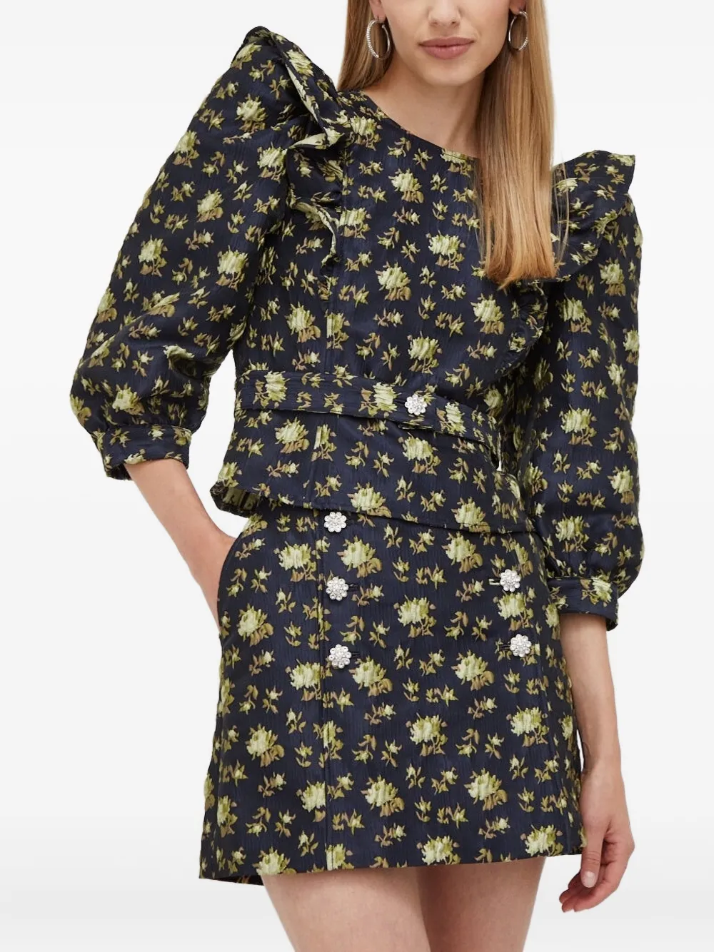 Блузка с цветочным принтом и объемными плечами Custommade, синий
Блузка с цветочным принтом и объемными плечами Custommade, синий