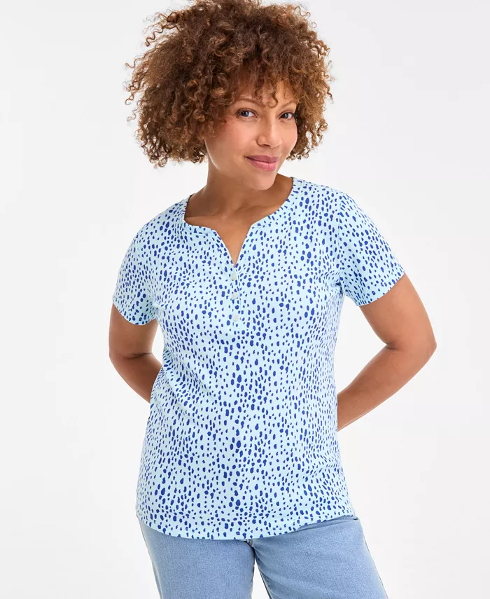 Петитная вязаная рубашка с коротким рукавом Henley Style & Co, синий 
Петитная вязаная рубашка с коротким рукавом Henley Style & Co, синий