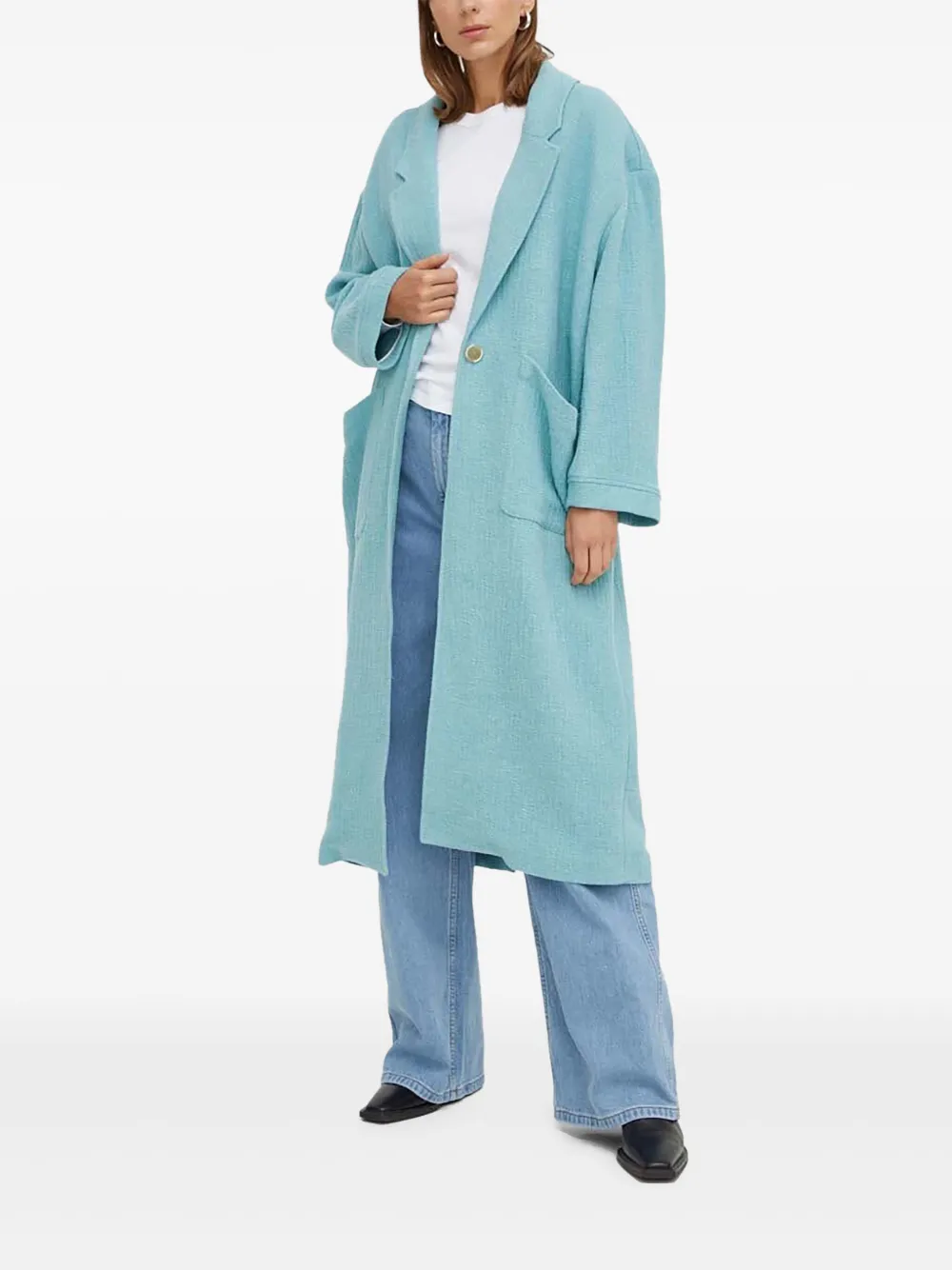 Однобортное пальто с накладными карманами American Vintage, синий 
Однобортное пальто с накладными карманами American Vintage, синий