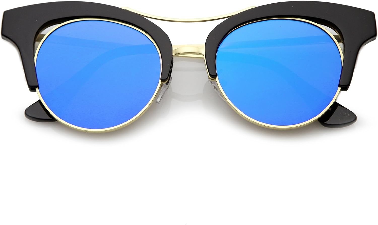 zeroUV - Женские солнцезащитные очки с увеличенными линзами, оправой над переносицей, зеркальными линзами, круглыми плоскими линзами, в форме «кошачьего глаза», диаметр линзы 51 мм, Black-gold / Blue Mirror
zeroUV - Женские солнцезащитные очки с увеличенными линзами, оправой над переносицей, зеркальными линзами, круглыми плоскими линзами, в форме «кошачьего глаза», диаметр линзы 51 мм, Black-gold / Blue Mirror