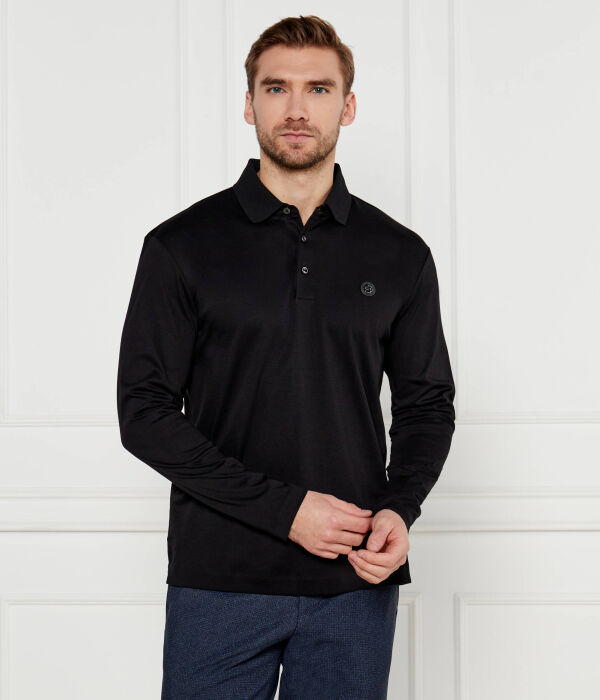 Поло мужское Boss с длинным рукавом однотонное, черный 
Поло мужское Boss с длинным рукавом однотонное, черный