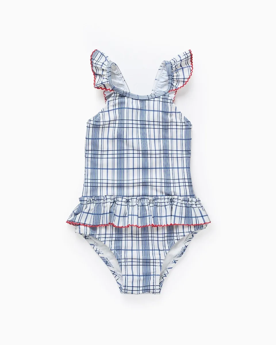 Детский купальник с рюшами Zippy, синий/белый 
Детский купальник с рюшами Zippy, синий/белый