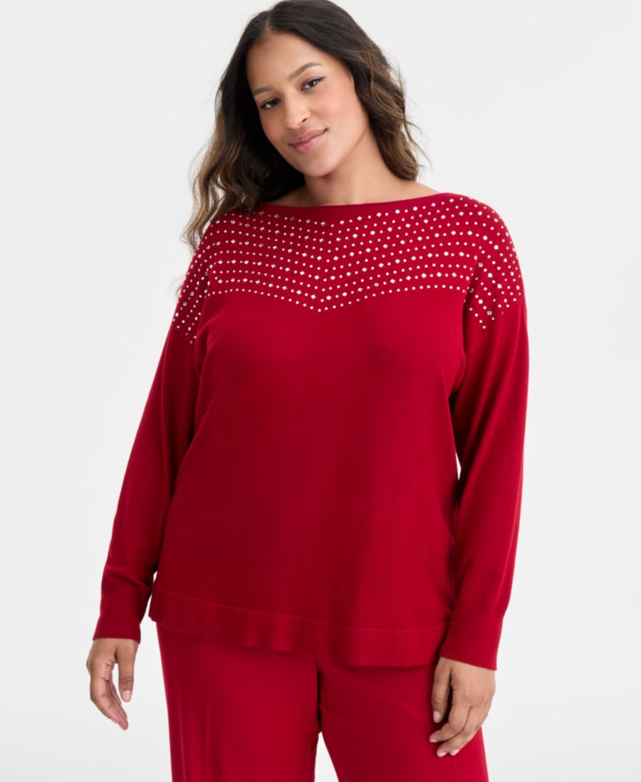 Свитер большого размера с декорированным вырезом-лодочкой AK Anne Klein, Fire Red
Свитер большого размера с декорированным вырезом-лодочкой AK Anne Klein, Fire Red