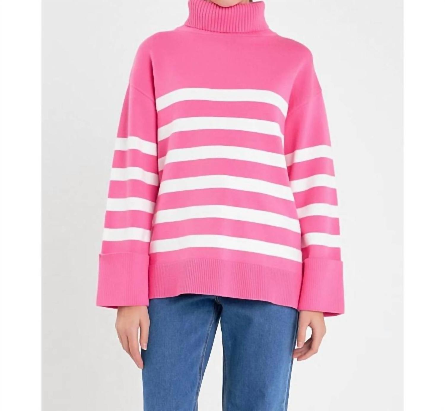 Розовый полосатый водолазный свитер English Factory
Розовый полосатый водолазный свитер English Factory