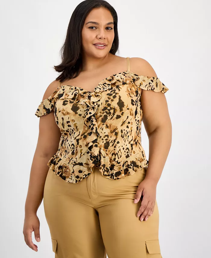 Модный топ размера плюс с принтом, открытыми плечами и оборками Bar III, коричневый/бежевый
Модный топ размера плюс с принтом, открытыми плечами и оборками Bar III, коричневый/бежевый