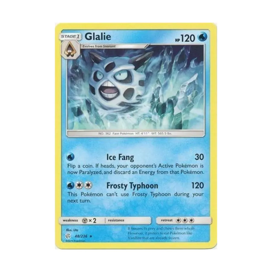 CCG Глэли (справа) # 48/236 (обратная голограмма), Pokemon - SM - Cosmic Eclipse - Singles
CCG Глэли (справа) # 48/236 (обратная голограмма), Pokemon - SM - Cosmic Eclipse - Singles