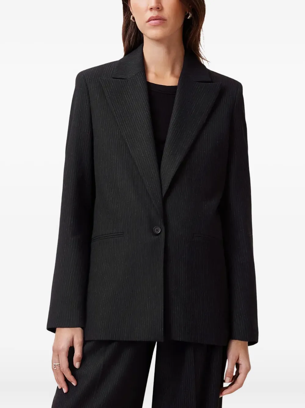 Однобортный пиджак Pinnie в тонкую полоску AllSaints, черный
Однобортный пиджак Pinnie в тонкую полоску AllSaints, черный